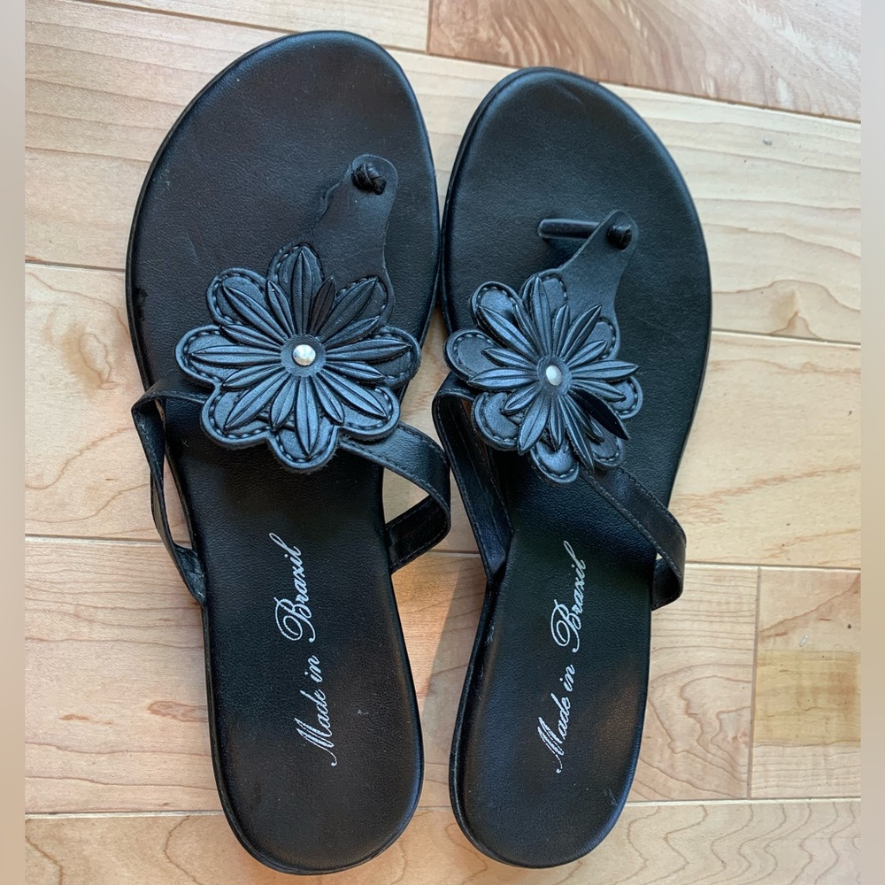 Ladies Black Summer Sandals leather upper